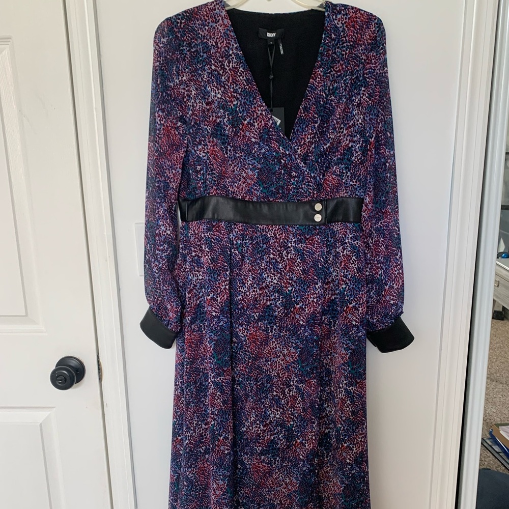 DKNY Maxi Dress with Faux Leather Detail - Small